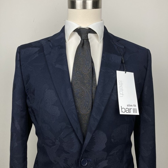 Bar III Mens Slim fit Dinner Jacket Blazer 42R Navy Blue Floral E111702 - Picture 5 of 9
